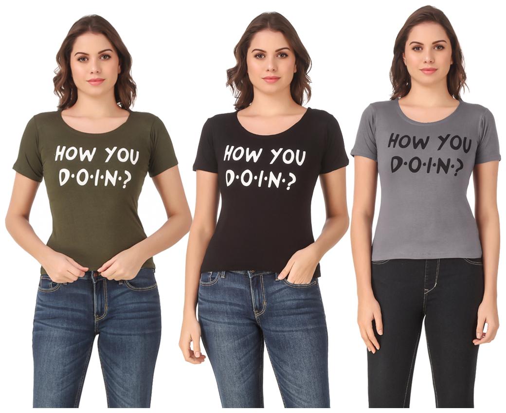 

AARYA WORLD Women Lycra Printed Multi T Shirt
