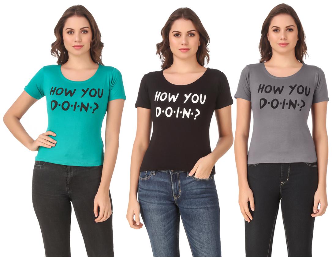 

AARYA WORLD Women Lycra Printed Multi T Shirt