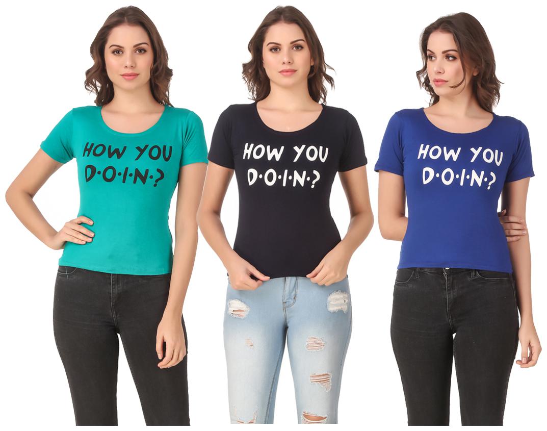 

AARYA WORLD Women Lycra Printed Multi T Shirt