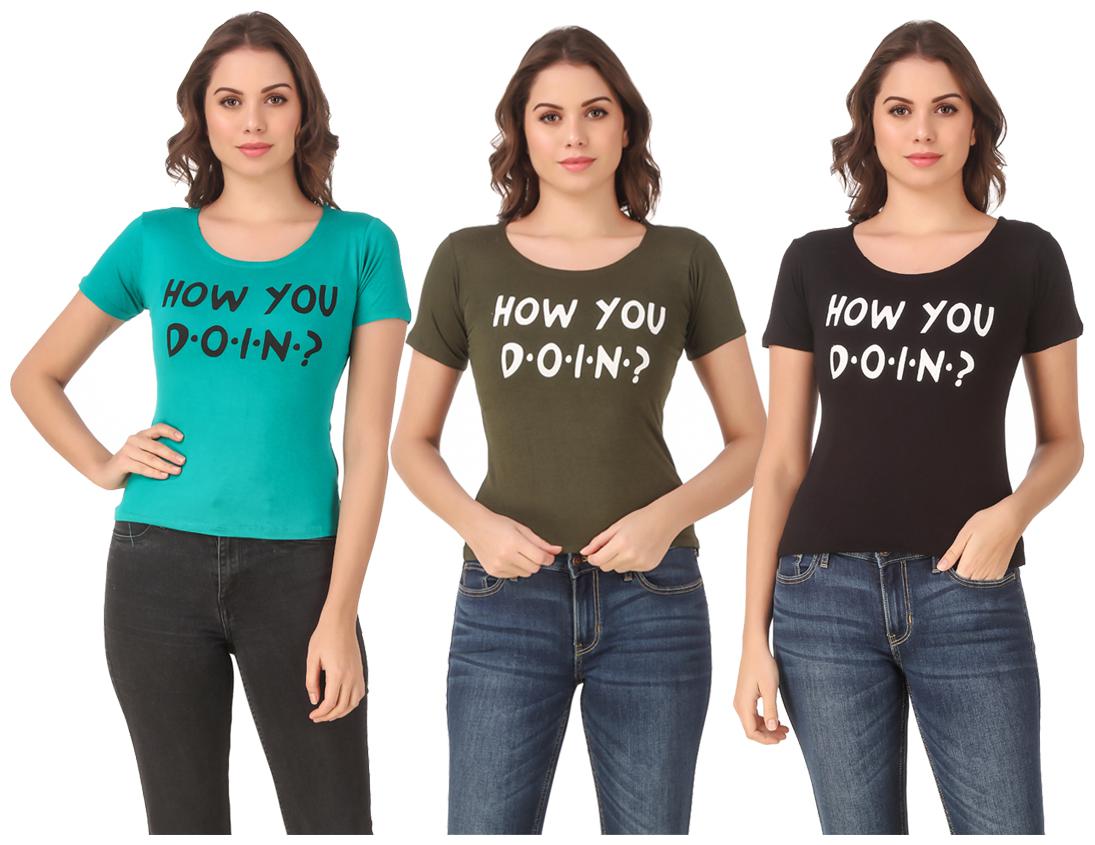 

AARYA WORLD Women Lycra Printed Multi T Shirt