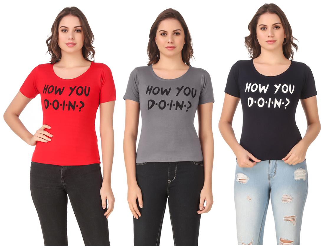 

AARYA WORLD Women Lycra Printed Multi T Shirt