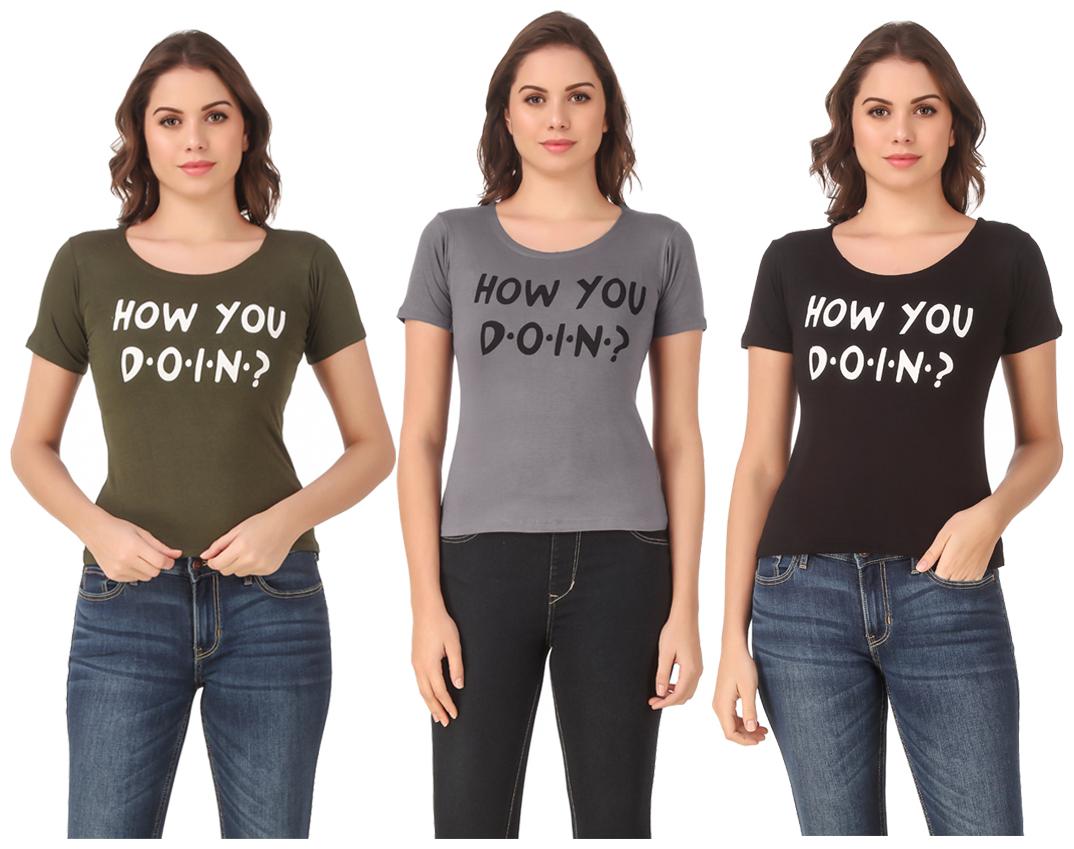 

AARYA WORLD Women Lycra Printed Multi T Shirt
