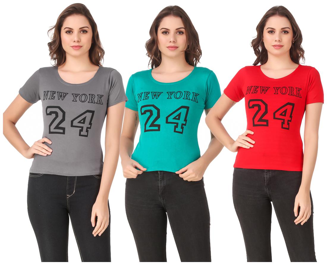 

AARYA WORLD Women Lycra Printed Multi T Shirt