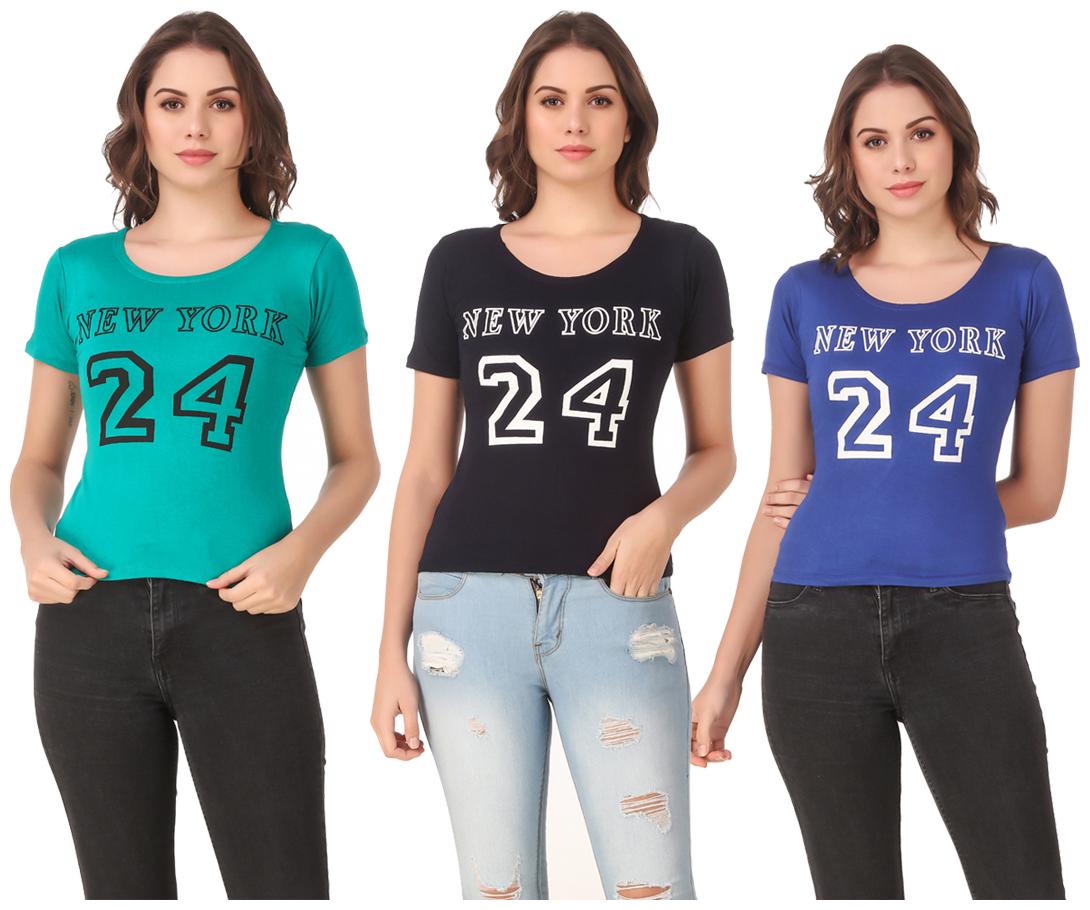 

AARYA WORLD Women Lycra Printed Multi T Shirt