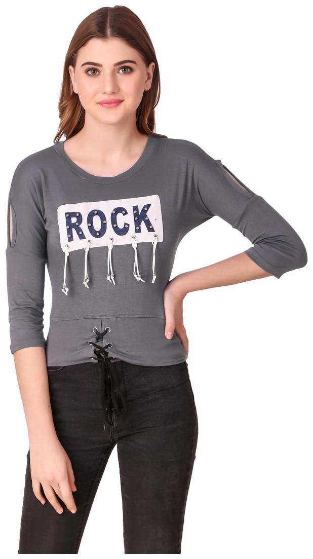 

AARYA WORLD Women Printed Regular top - Grey