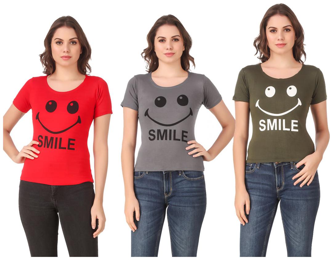 

AARYA WORLD Women Lycra Printed Multi T Shirt