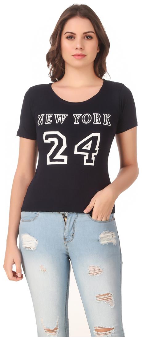 

AARYA WORLD Women Lycra Printed Navy T Shirt