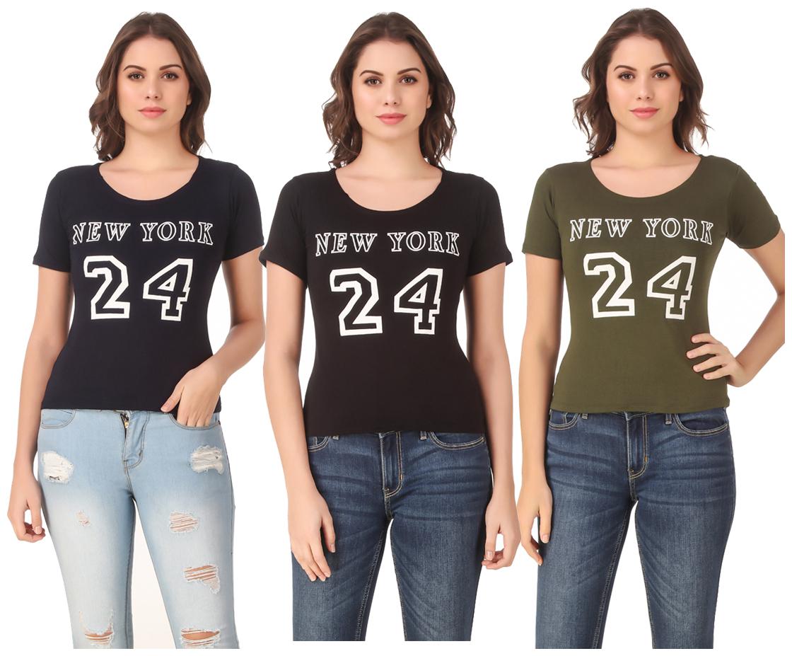 

AARYA WORLD Women Lycra Printed Multi T Shirt