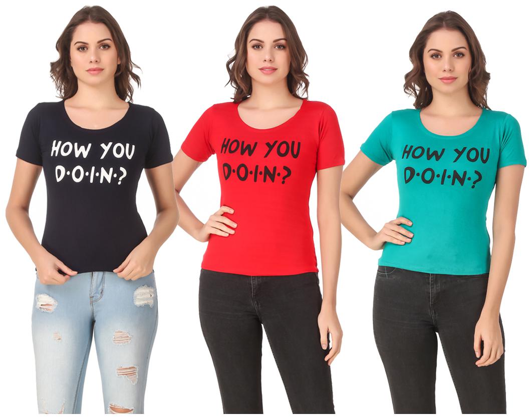

AARYA WORLD Women Lycra Printed Multi T Shirt