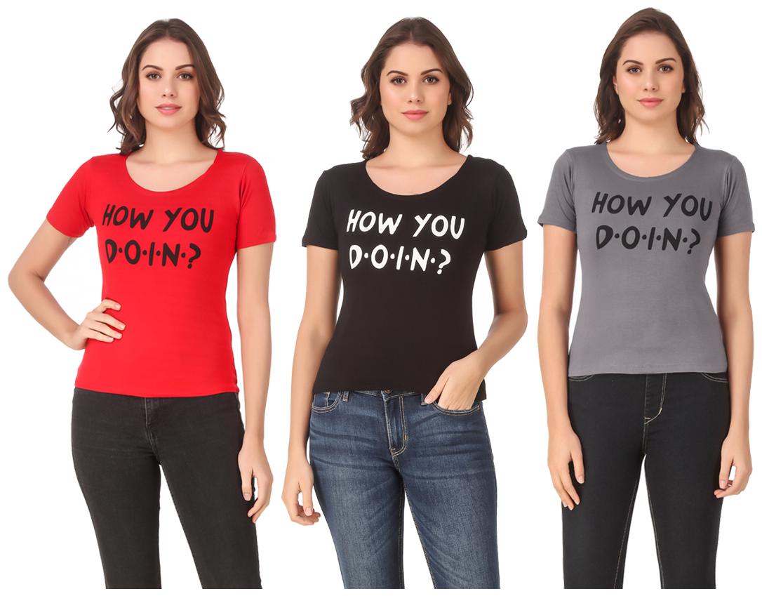 

AARYA WORLD Women Lycra Printed Multi T Shirt