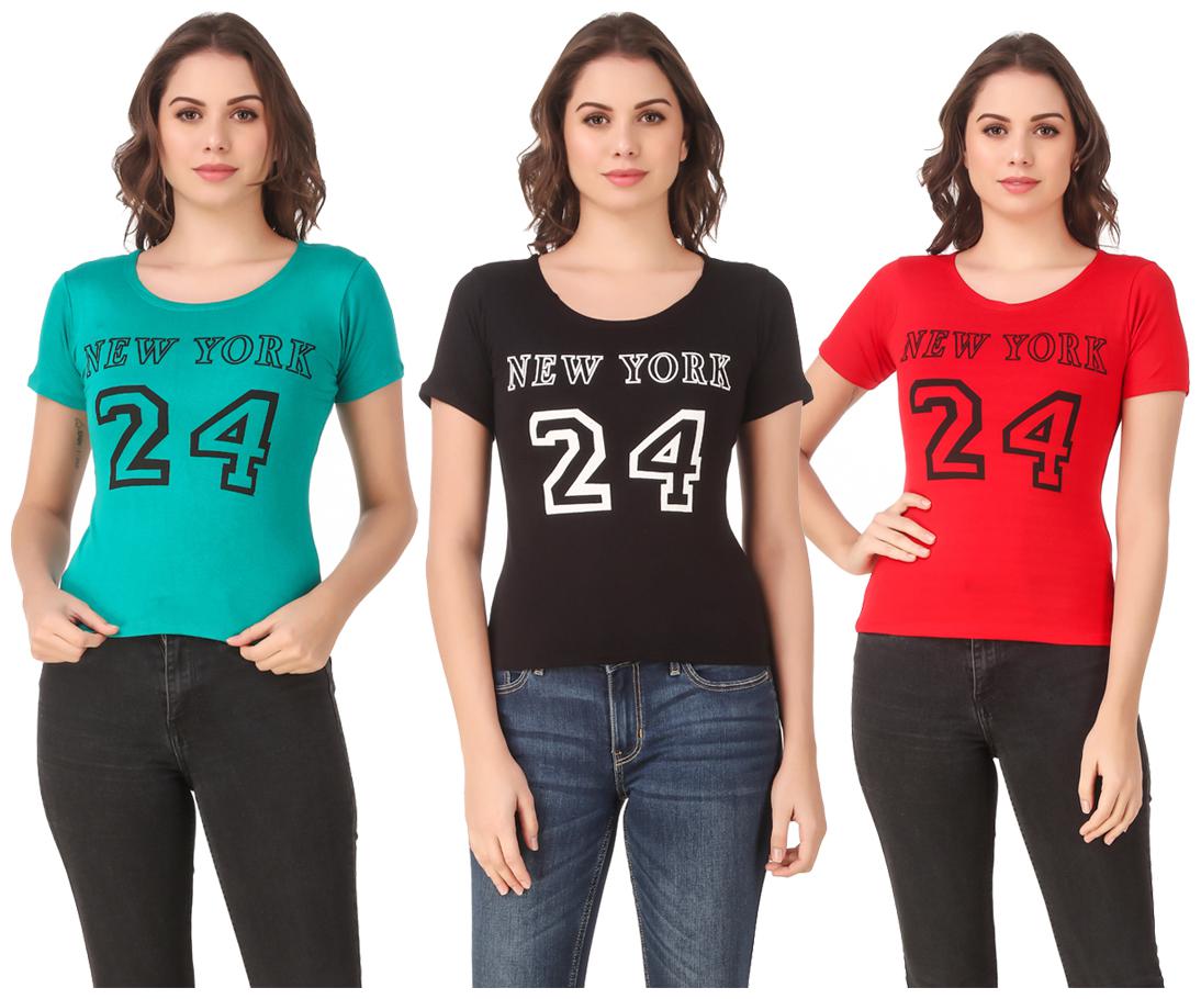 

AARYA WORLD Women Lycra Printed Multi T Shirt