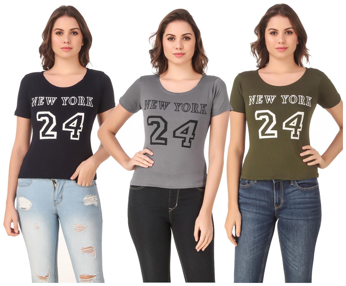 

AARYA WORLD Women Lycra Printed Multi T Shirt