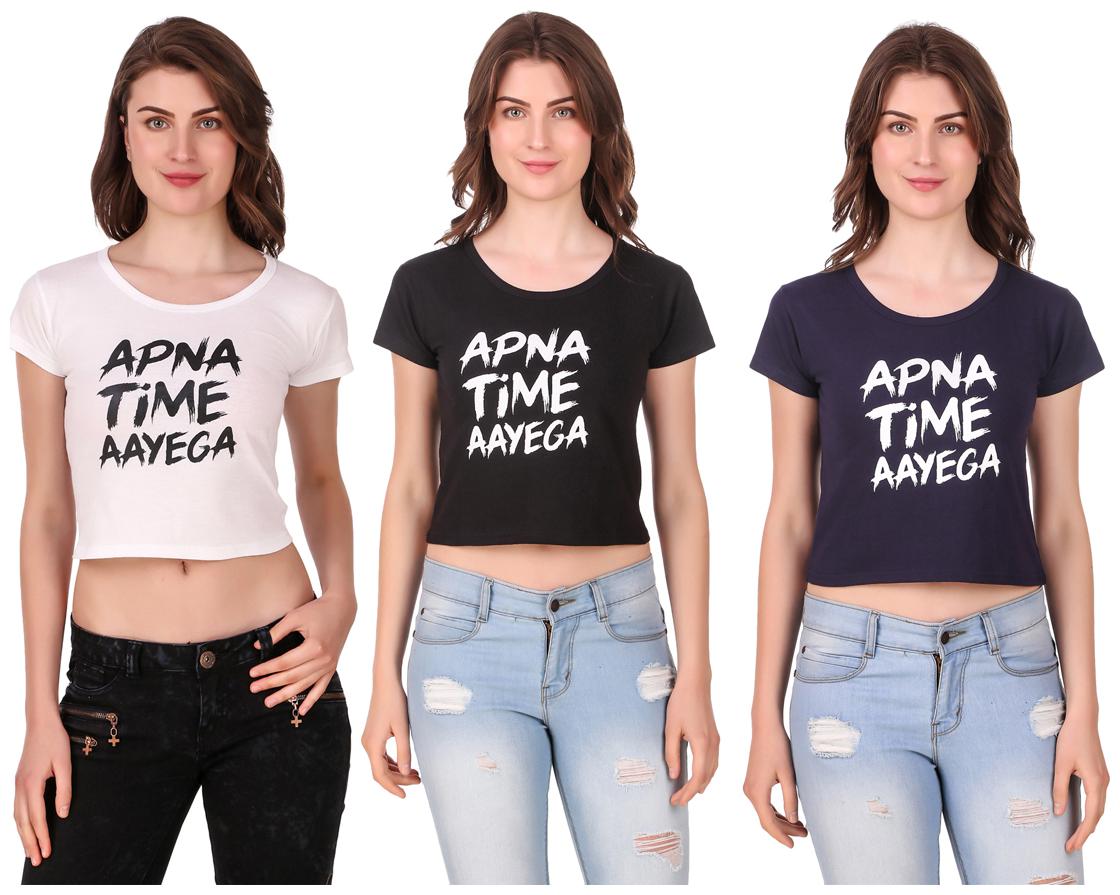 

AARYA WORLD Women Solid Crop top - Multi