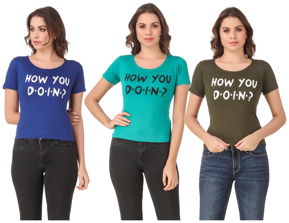 

AARYA WORLD Women Lycra Printed Multi T Shirt