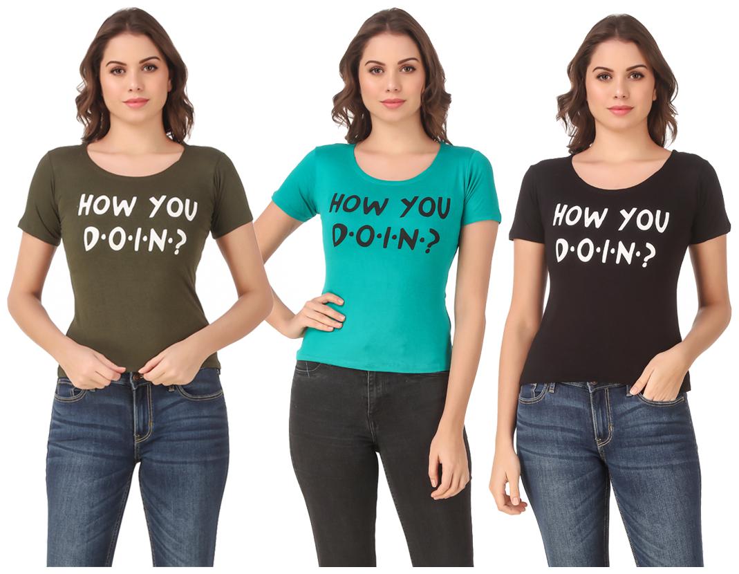 

AARYA WORLD Women Lycra Printed Multi T Shirt
