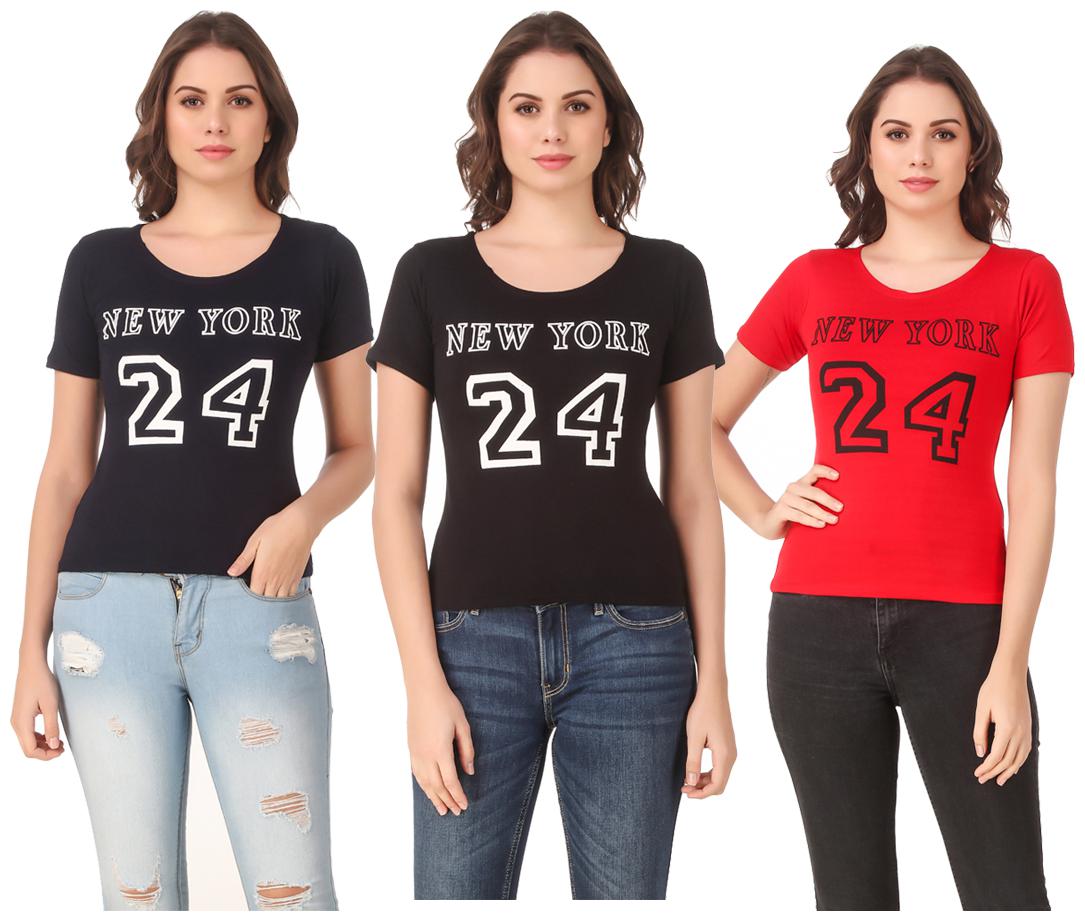 

AARYA WORLD Women Lycra Printed Multi T Shirt