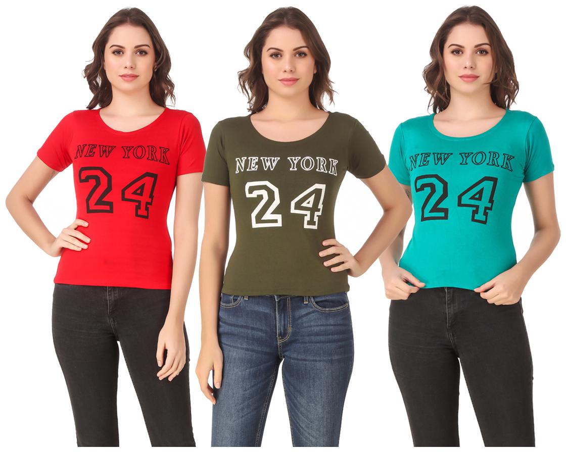 

AARYA WORLD Women Lycra Printed Multi T Shirt