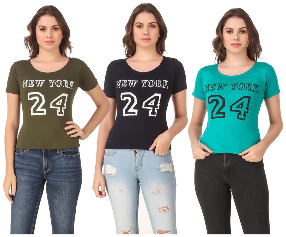 

AARYA WORLD Women Lycra Printed Multi T Shirt