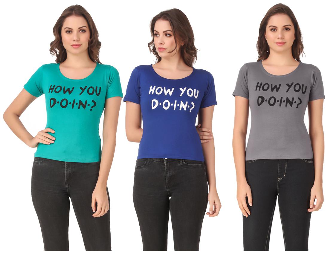 

AARYA WORLD Women Lycra Printed Multi T Shirt