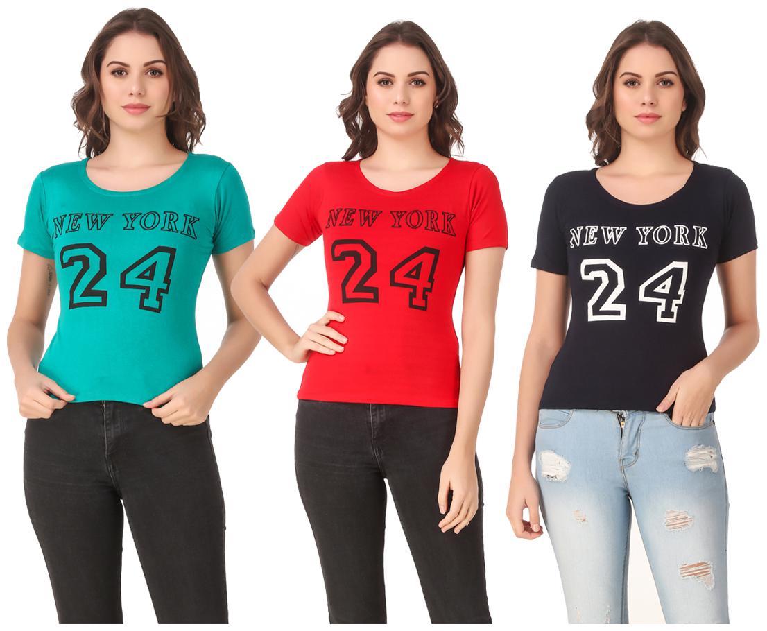 

AARYA WORLD Women Lycra Printed Multi T Shirt