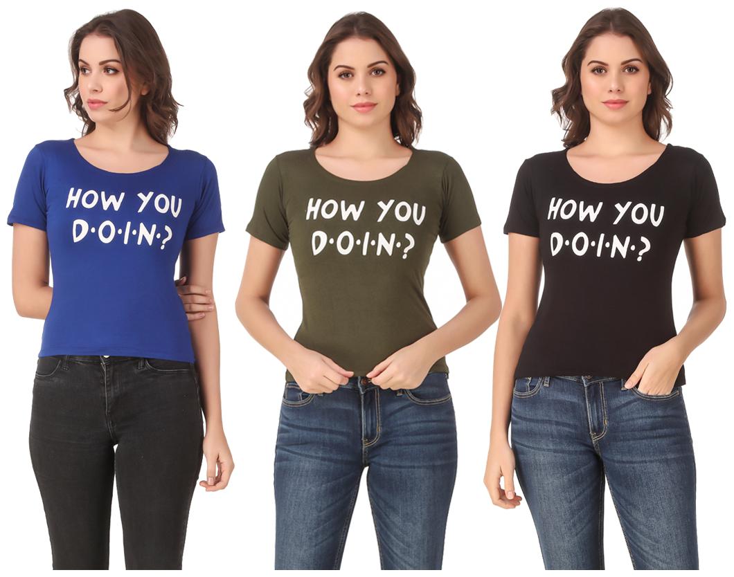

AARYA WORLD Women Lycra Printed Multi T Shirt