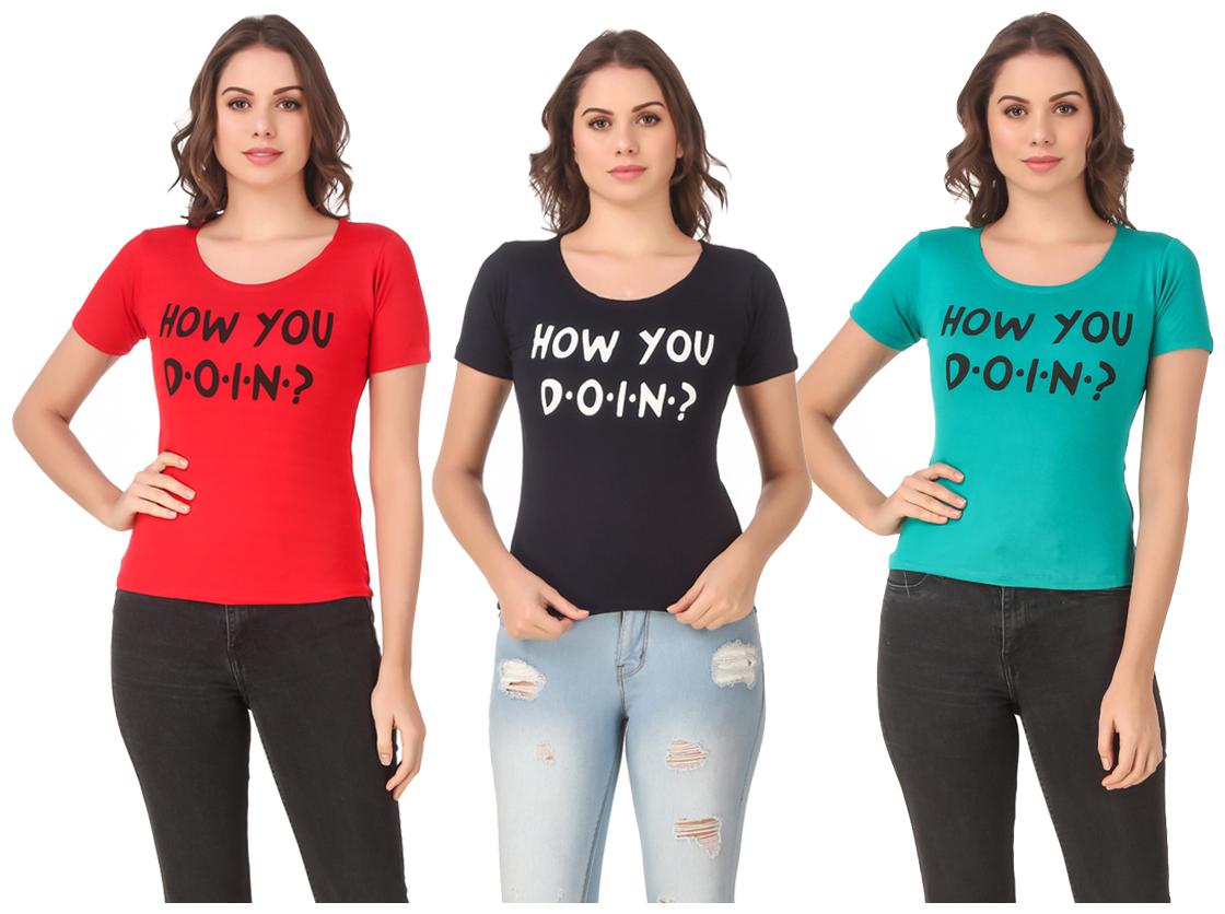 

AARYA WORLD Women Lycra Printed Multi T Shirt