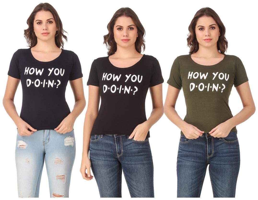 

AARYA WORLD Women Lycra Printed Multi T Shirt