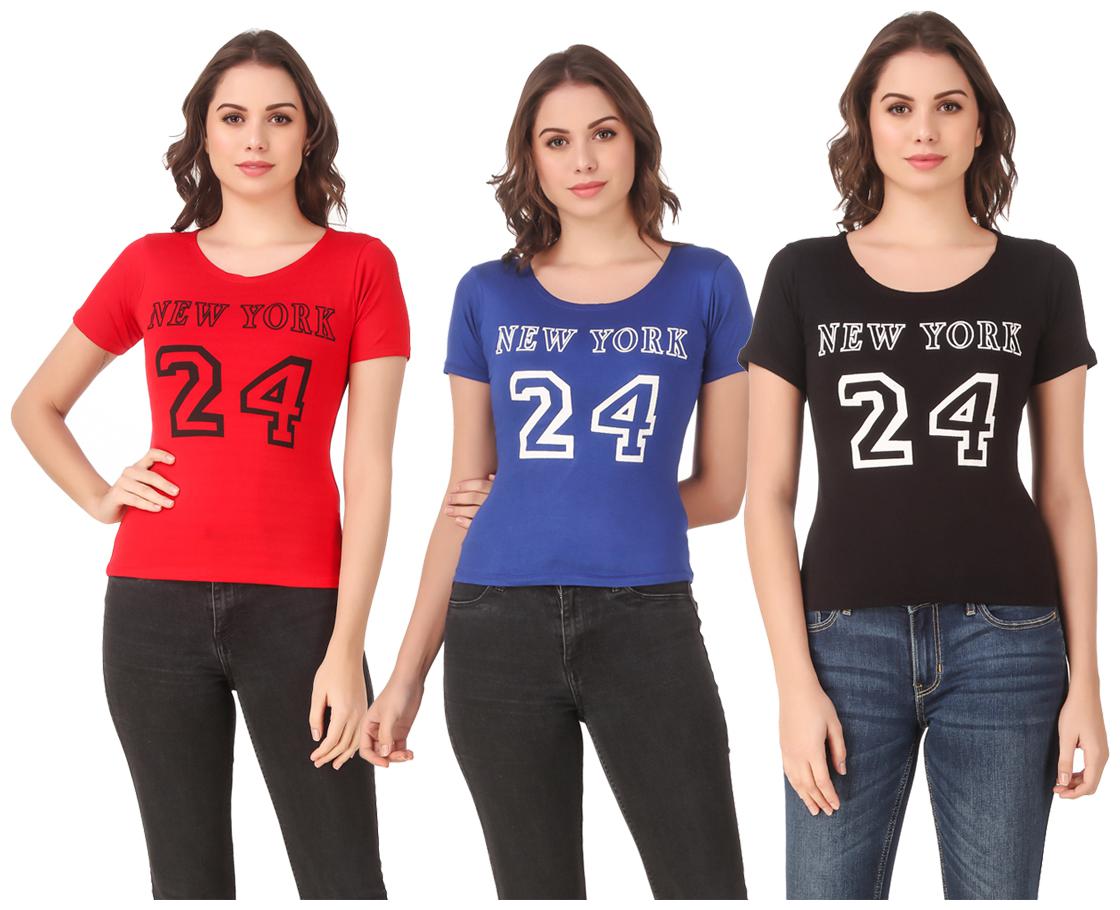 

AARYA WORLD Women Lycra Printed Multi T Shirt