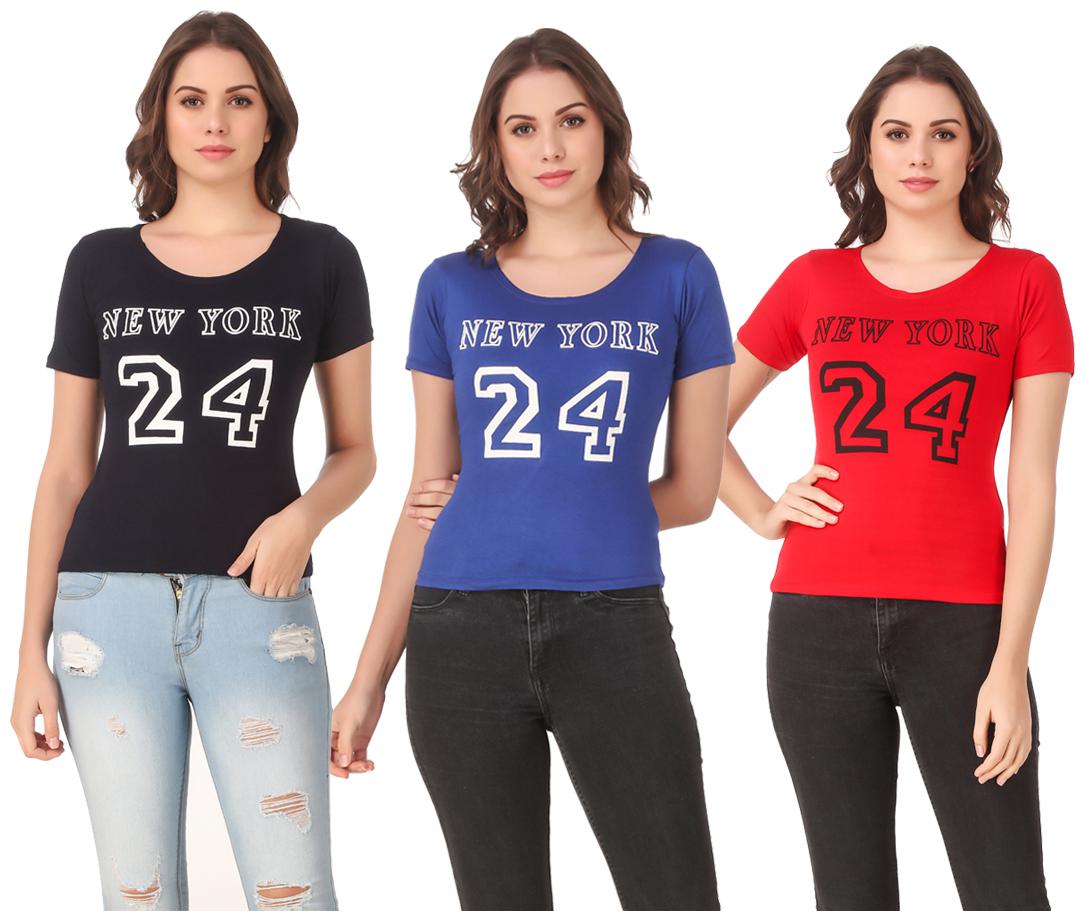 

AARYA WORLD Women Lycra Printed Multi T Shirt