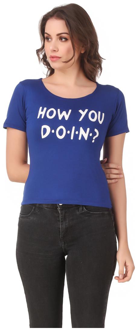 

AARYA WORLD Women Lycra Printed Blue T Shirt