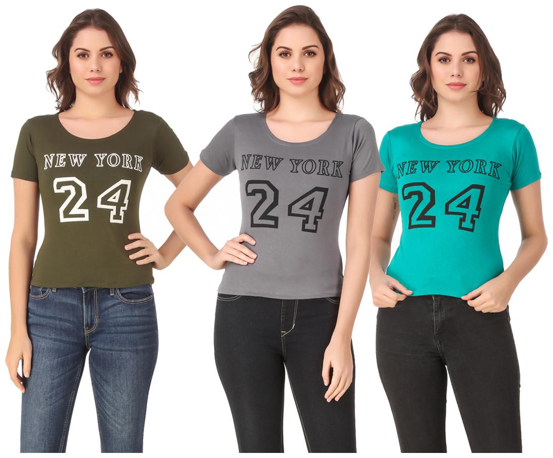 

AARYA WORLD Women Lycra Printed Multi T Shirt
