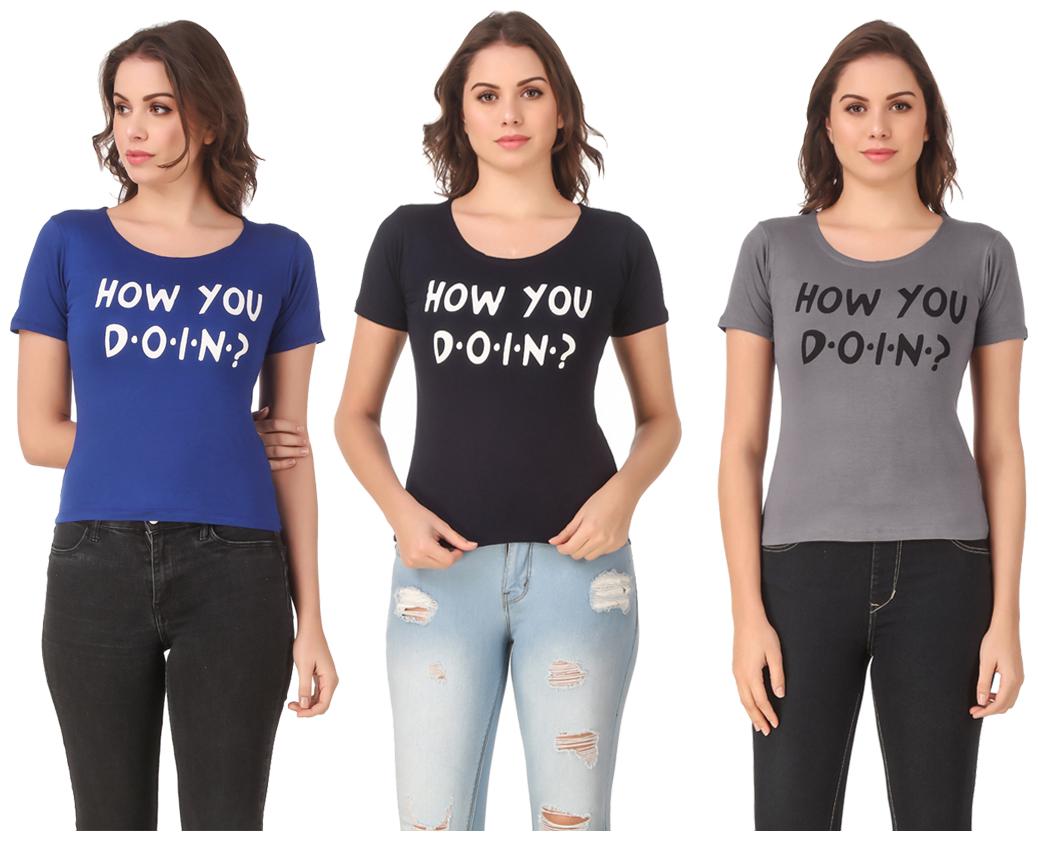 

AARYA WORLD Women Lycra Printed Multi T Shirt