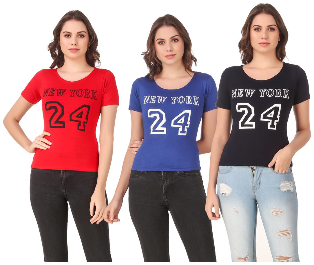 

AARYA WORLD Women Lycra Printed Multi T Shirt