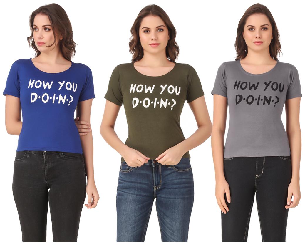 

AARYA WORLD Women Lycra Printed Multi T Shirt