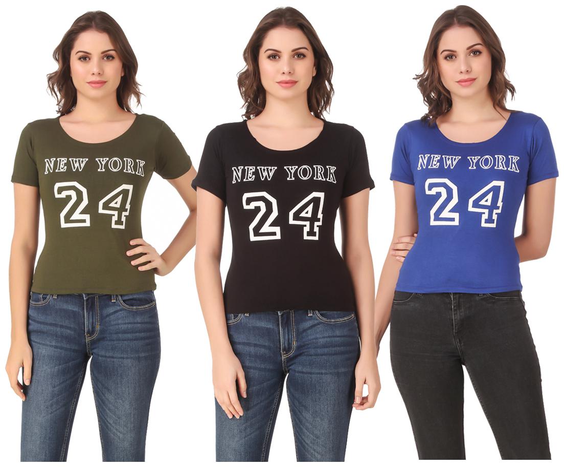 

AARYA WORLD Women Lycra Printed Multi T Shirt