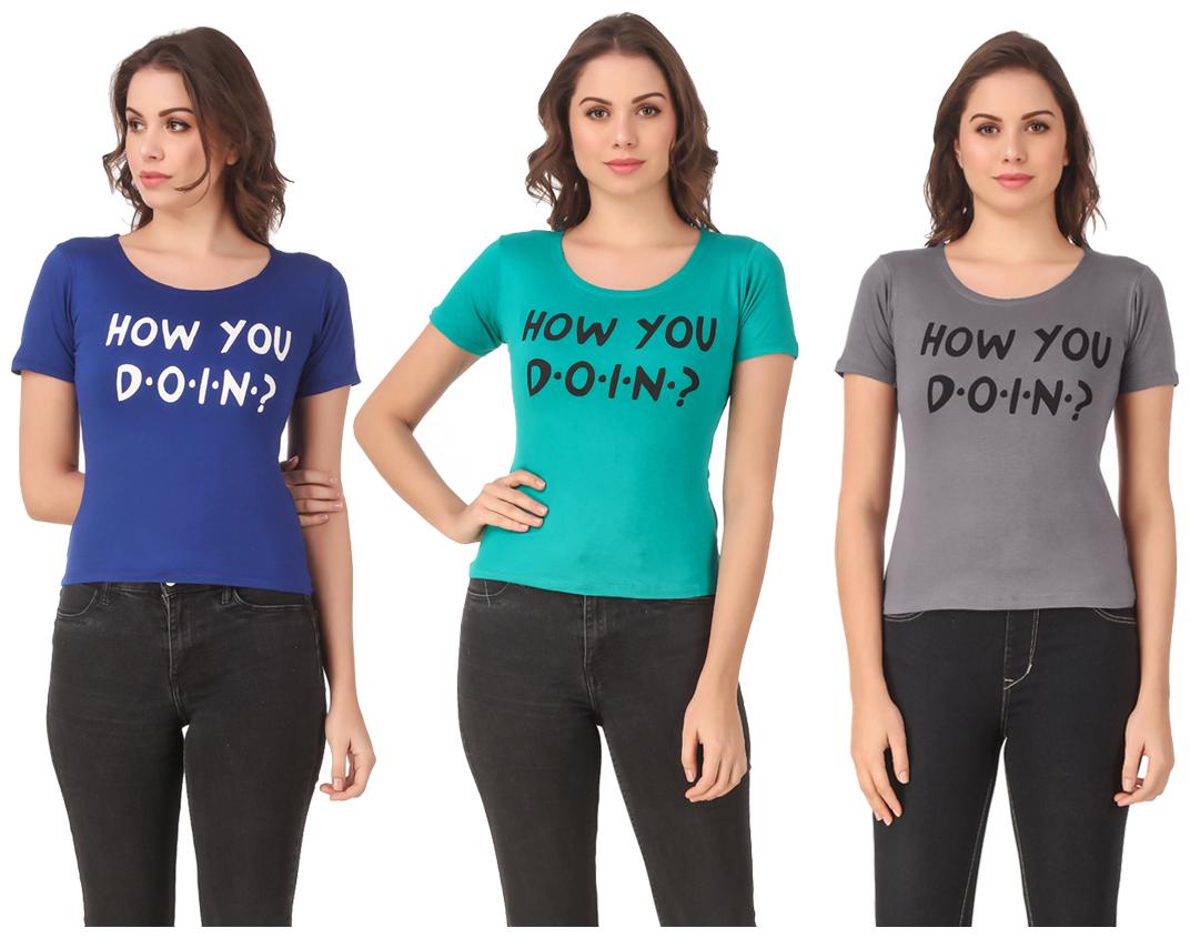 

AARYA WORLD Women Lycra Printed Multi T Shirt