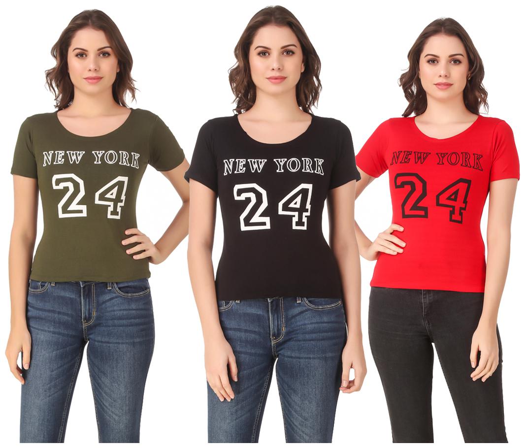 

AARYA WORLD Women Lycra Printed Multi T Shirt