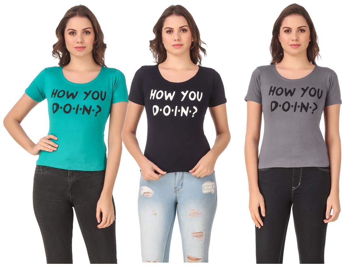 

AARYA WORLD Women Lycra Printed Multi T Shirt