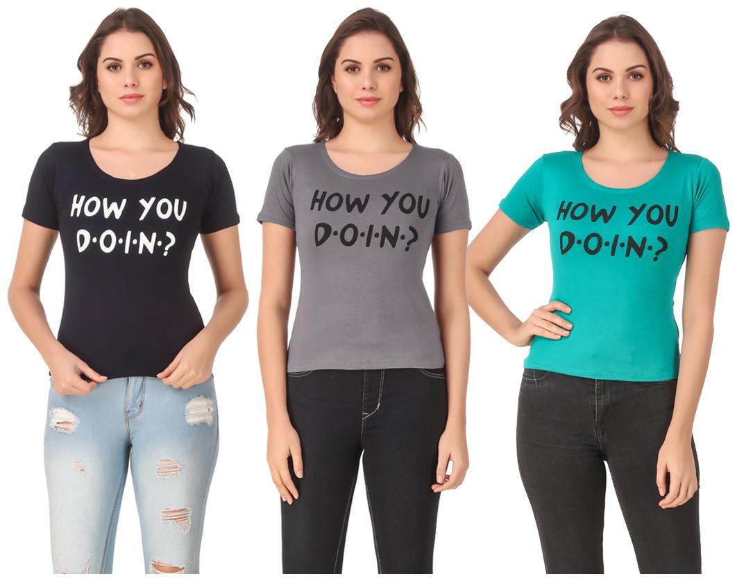 

AARYA WORLD Women Lycra Printed Multi T Shirt