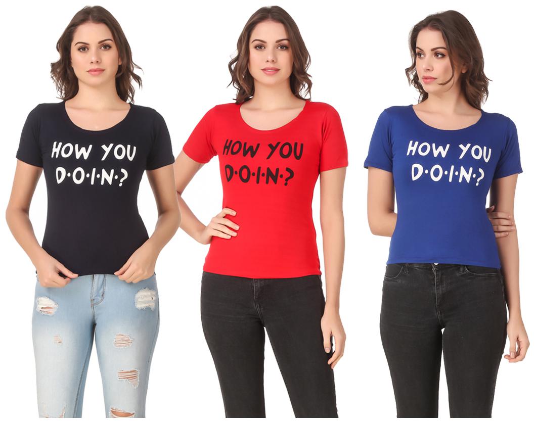 

AARYA WORLD Women Lycra Printed Multi T Shirt