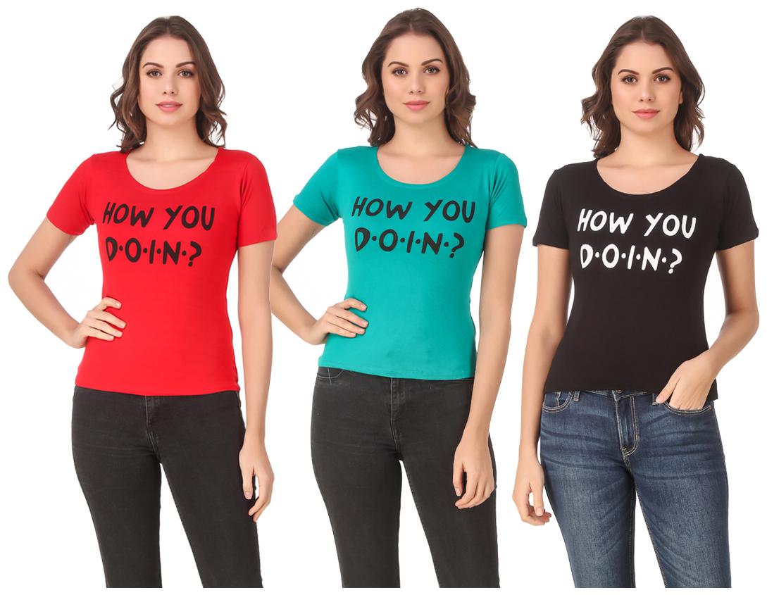 

AARYA WORLD Women Lycra Printed Multi T Shirt