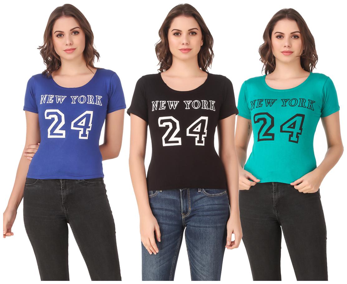 

AARYA WORLD Women Lycra Printed Multi T Shirt