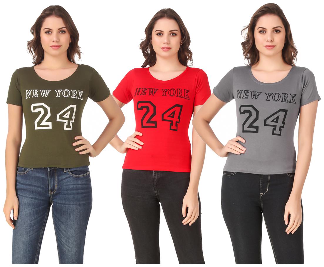 

AARYA WORLD Women Lycra Printed Multi T Shirt