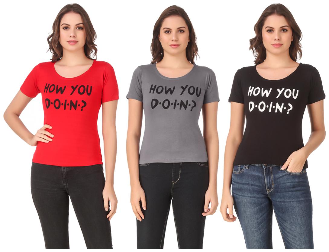 

AARYA WORLD Women Lycra Printed Multi T Shirt