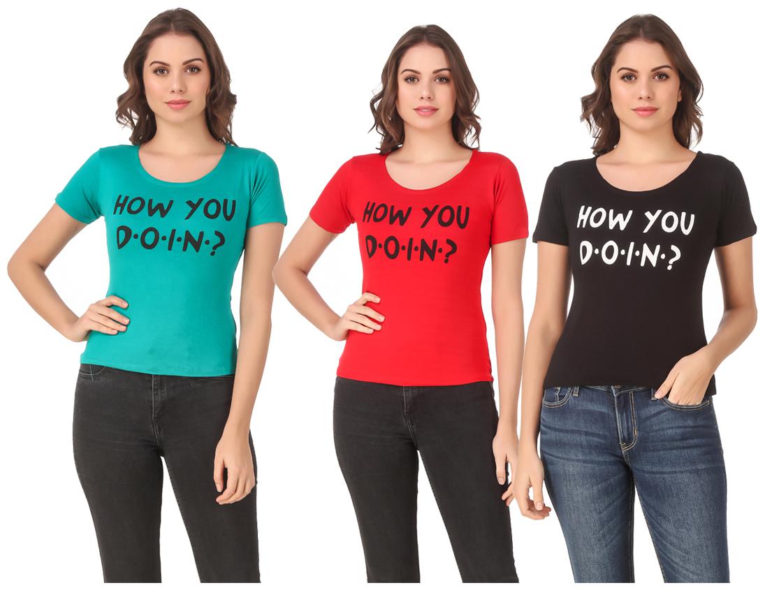 

AARYA WORLD Women Lycra Printed Multi T Shirt