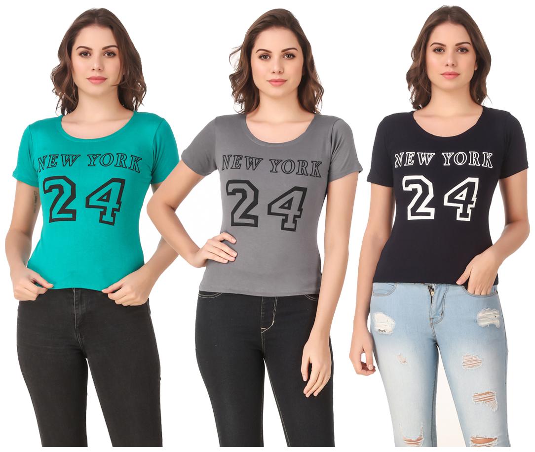 

AARYA WORLD Women Lycra Printed Multi T Shirt