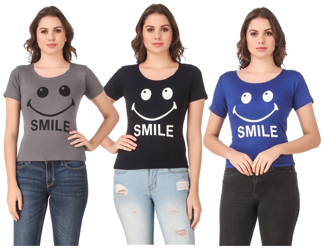 

AARYA WORLD Women Lycra Printed Grey Blue T Shirt