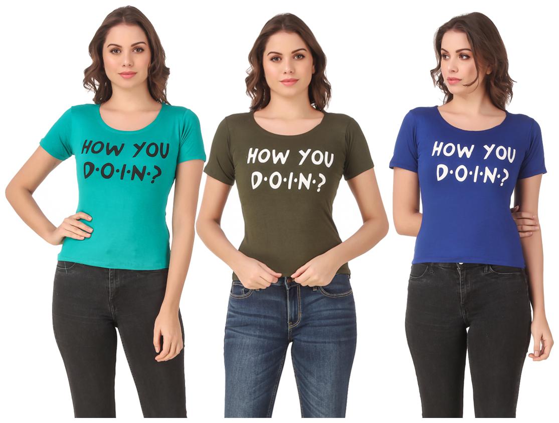 

AARYA WORLD Women Lycra Printed Multi T Shirt