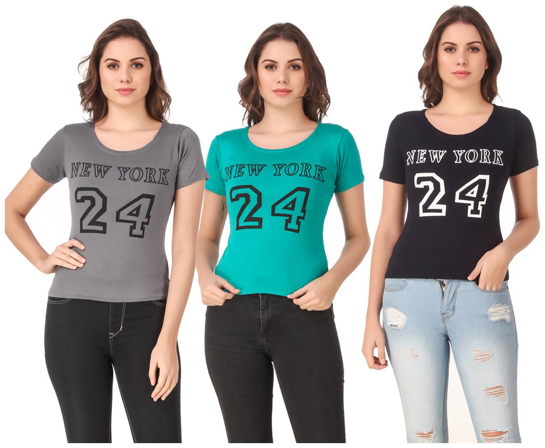 

AARYA WORLD Women Lycra Printed Multi T Shirt