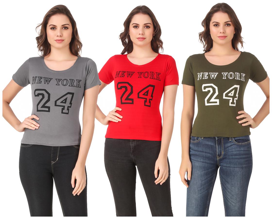 

AARYA WORLD Women Lycra Printed Multi T Shirt